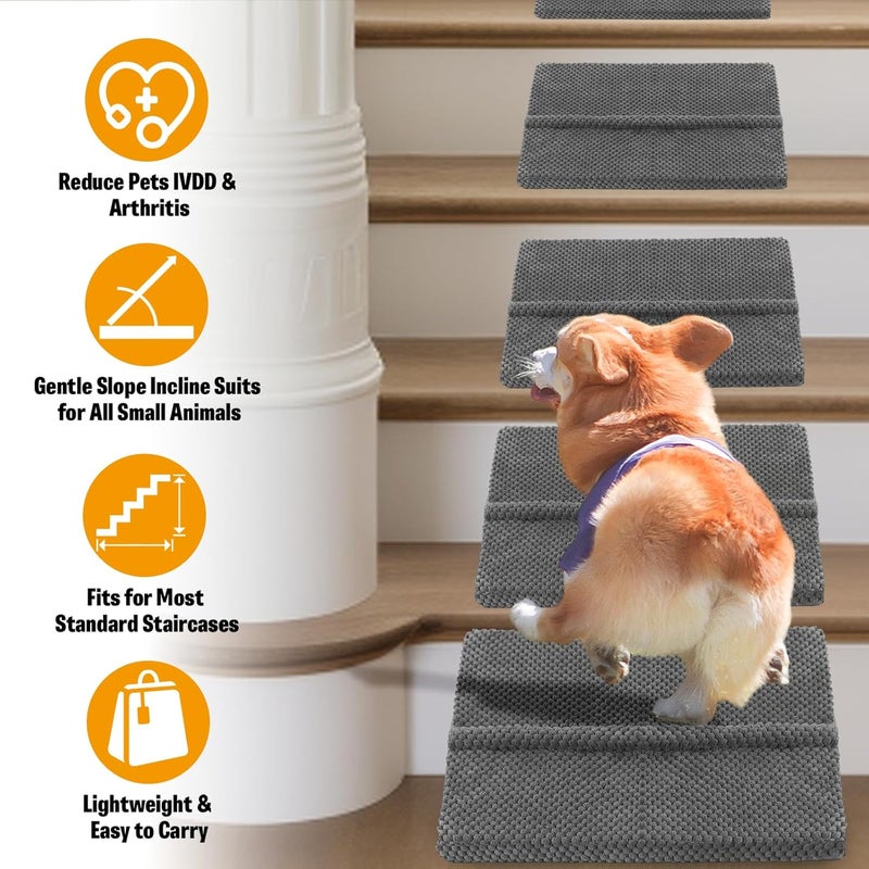 INRLKIT 40D Density Foam Dog Ramp with Anti-Slip Bump for Stairs Suits for Small Dogs Cats, Pet Ramp Steps Stairs for Staircase Indoor with Self-Sticky Pads to Fix(6Pack, Gray) - Image 4